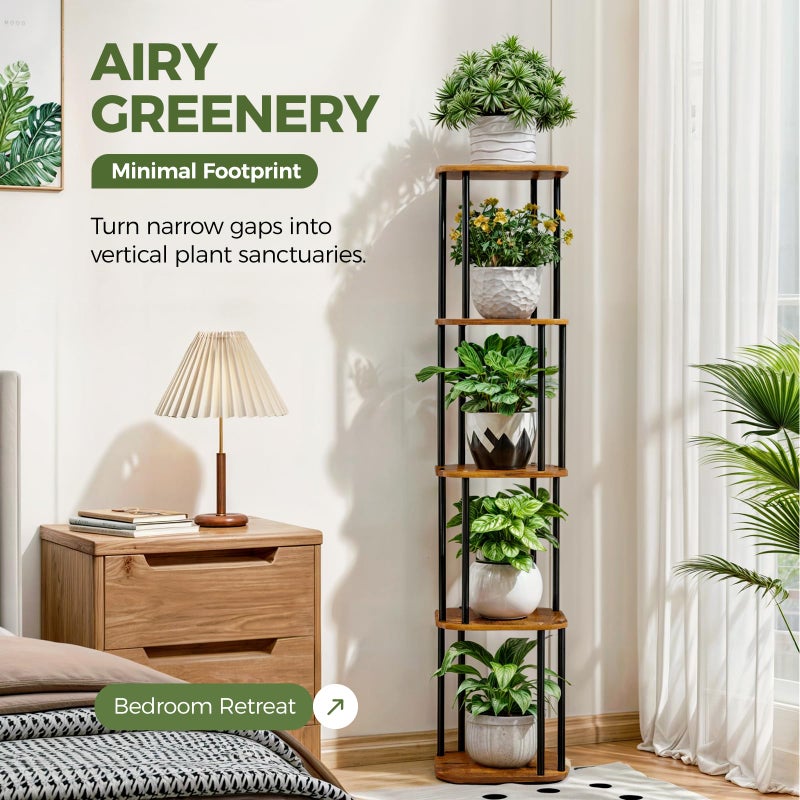Bamworld Tall Plant Stand Indoor, Corner Plant Shelf for Multiple Plants, 5 Tier Metal Flower Pot Stands for Patio Garden Balcony Living Room Bedroom - Image 3