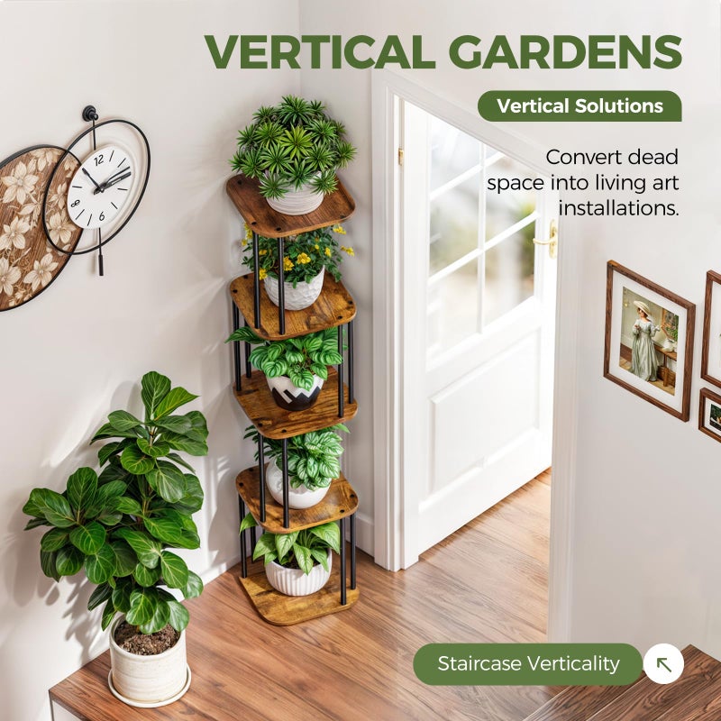 Bamworld Tall Plant Stand Indoor, Corner Plant Shelf for Multiple Plants, 5 Tier Metal Flower Pot Stands for Patio Garden Balcony Living Room Bedroom - Image 4