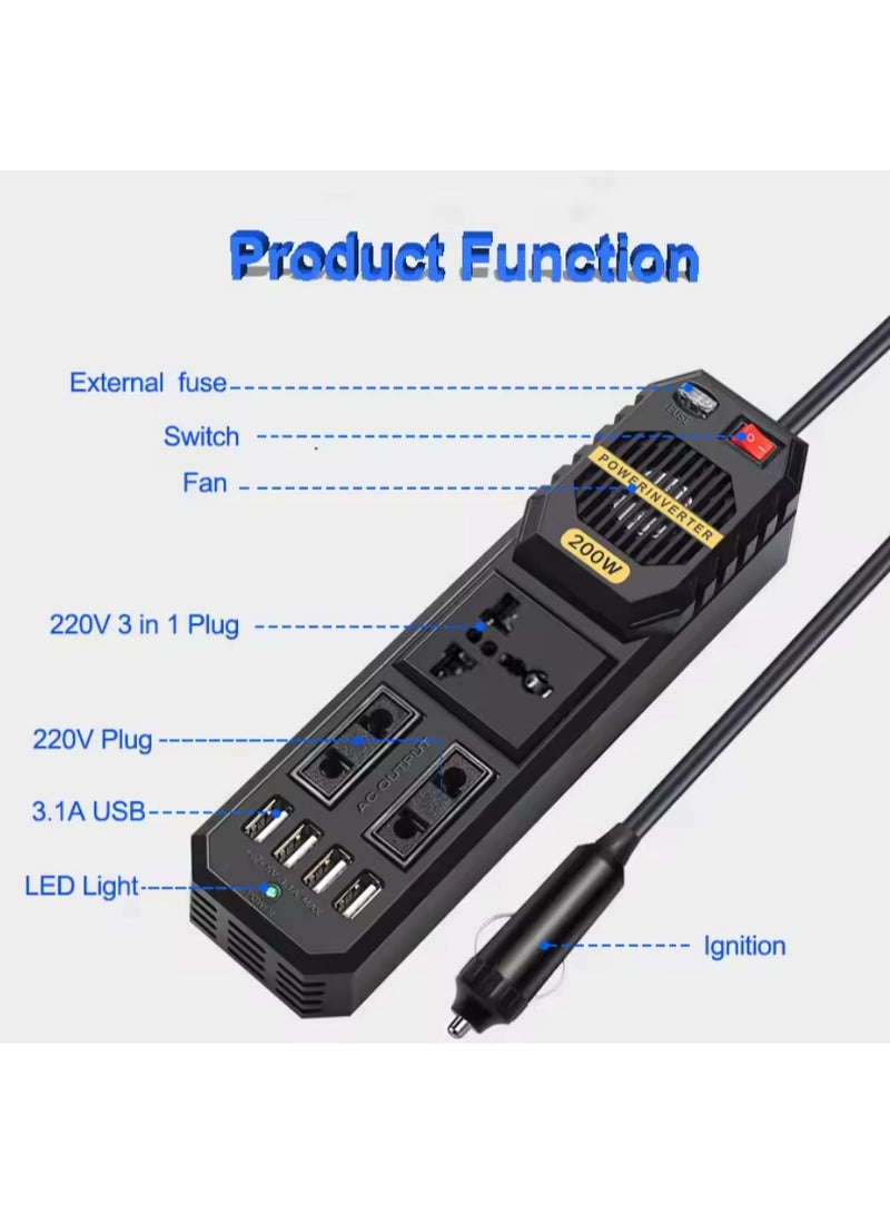BYGD 200W Car Inverter DC 12V to AC 220V Adapter Charger Socket Auto Power Converter USB Mobile Phone Fast Charging Vehicle Inverter - Image 3