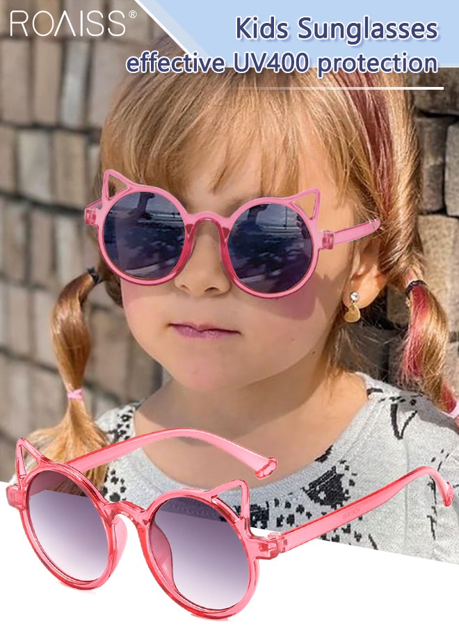 roaiss Round Sunglasses for Kids, UV400 Protection Cute Beach Holiday Sun Glasses with Cat Ear Decoration and PC Frame for Girls Boys and Children Age 3-12, Red  - Image 1