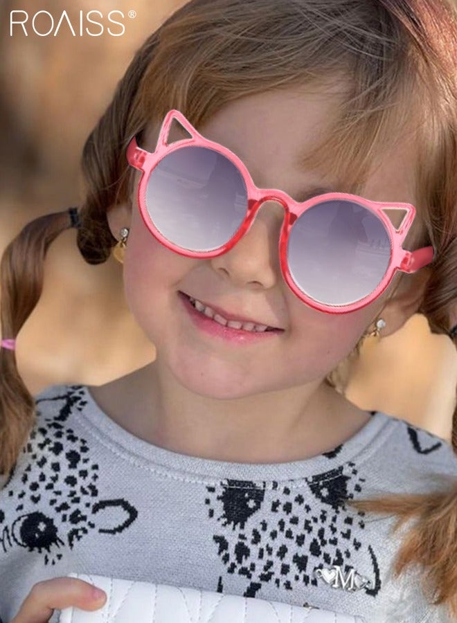 roaiss Round Sunglasses for Kids, UV400 Protection Cute Beach Holiday Sun Glasses with Cat Ear Decoration and PC Frame for Girls Boys and Children Age 3-12, Red  - Image 2