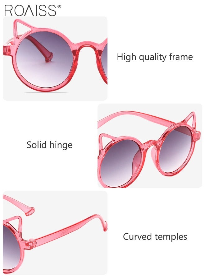 roaiss Round Sunglasses for Kids, UV400 Protection Cute Beach Holiday Sun Glasses with Cat Ear Decoration and PC Frame for Girls Boys and Children Age 3-12, Red  - Image 4