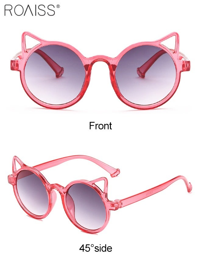 roaiss Round Sunglasses for Kids, UV400 Protection Cute Beach Holiday Sun Glasses with Cat Ear Decoration and PC Frame for Girls Boys and Children Age 3-12, Red  - Image 5