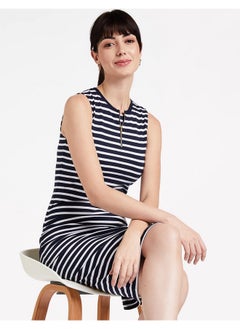 Miss Chase Miss Chase Women's Comfortable Sleeveless Striped Midi Bodycon Dress with Zipper | 3 Colors(MCSS17D07-87-21-04,Navy and White,Medium)  - Image 2
