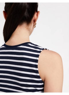 Miss Chase Miss Chase Women's Comfortable Sleeveless Striped Midi Bodycon Dress with Zipper | 3 Colors(MCSS17D07-87-21-04,Navy and White,Medium)  - Image 4
