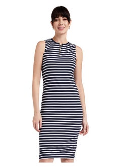 Miss Chase Miss Chase Women's Comfortable Sleeveless Striped Midi Bodycon Dress with Zipper | 3 Colors(MCSS17D07-87-21-04,Navy and White,Medium)  - Image 1