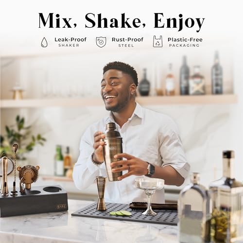 BARE BARREL® Mixology Bartender Kit Bar Set | 14-Piece Cocktail Shaker Set | Martini Barware Mixing Tools for Home Bartending | Incl. 35 Recipe Cards | Gift Set (24oz Cobbler Shaker, Brass/Black) - Image 3