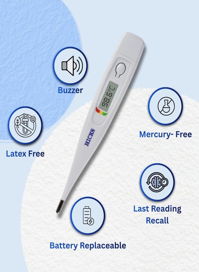hicks FastRead Digital Thermometer HICKS MT-401 | 10-Second Reading | Fever Line Technology | Water-Resistant | Memory Recall & Buzzer | For Baby & Adults - Image 4