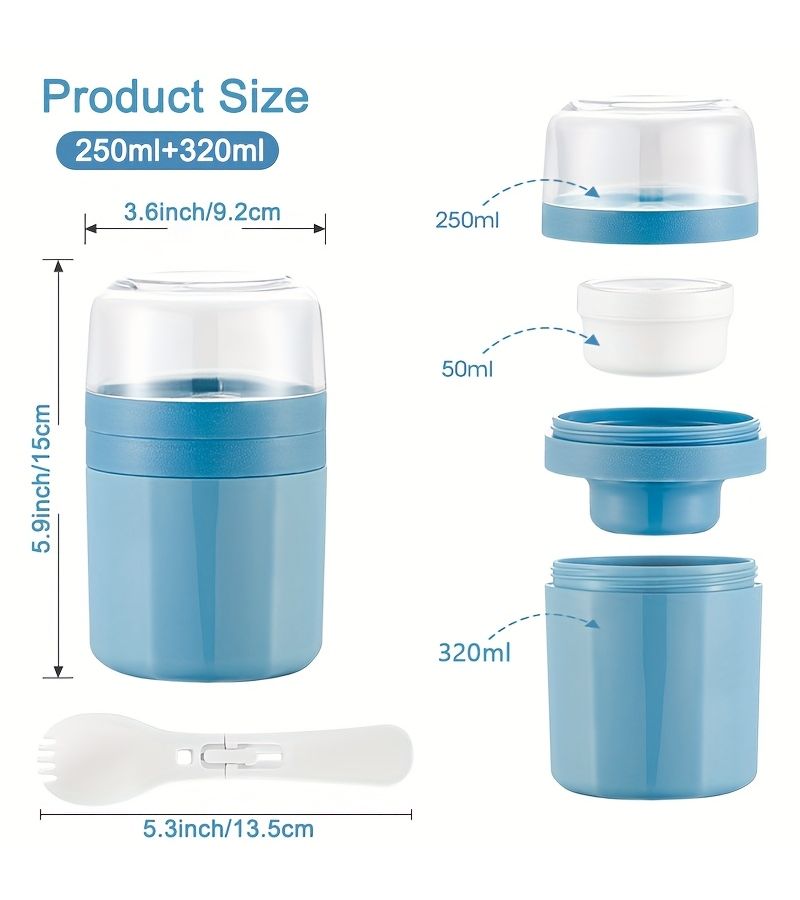 Portable Oat Cup 20.96oz Double Layer Yogurt Cup With Built In Folding Fork Spoon Sauce Box Leak Proof Grain Cup Portable Breakfast Salad Cup Brick Red - Image 4