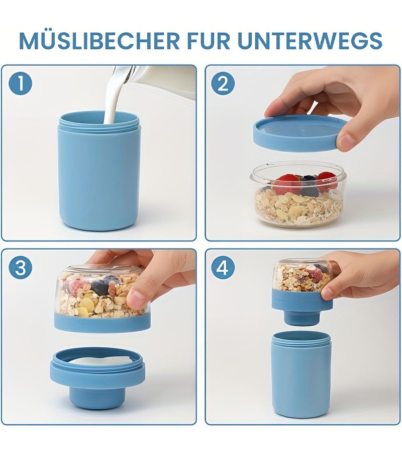 Portable Oat Cup 20.96oz Double Layer Yogurt Cup With Built In Folding Fork Spoon Sauce Box Leak Proof Grain Cup Portable Breakfast Salad Cup Brick Red - Image 3