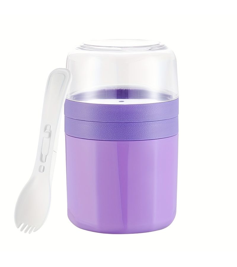Portable Oat Cup 20.96oz Double Layer Yogurt Cup With Built In Folding Fork Spoon Sauce Box Leak Proof Grain Cup Portable Breakfast Salad Cup Brick Red - Image 1