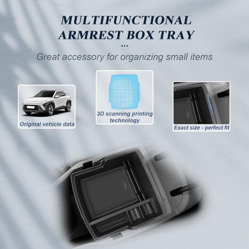 BIBIBO BIBIB0 for 2025 2026 Hyundai Kona Center Console Organizer 2024-2026 Hyundai Kona SX2 Console Trays 2026 Kona Insert Organizer 2024-2026 Hyundai Kona Accessories Armrest Upper Organizer Double Layers - Image 2