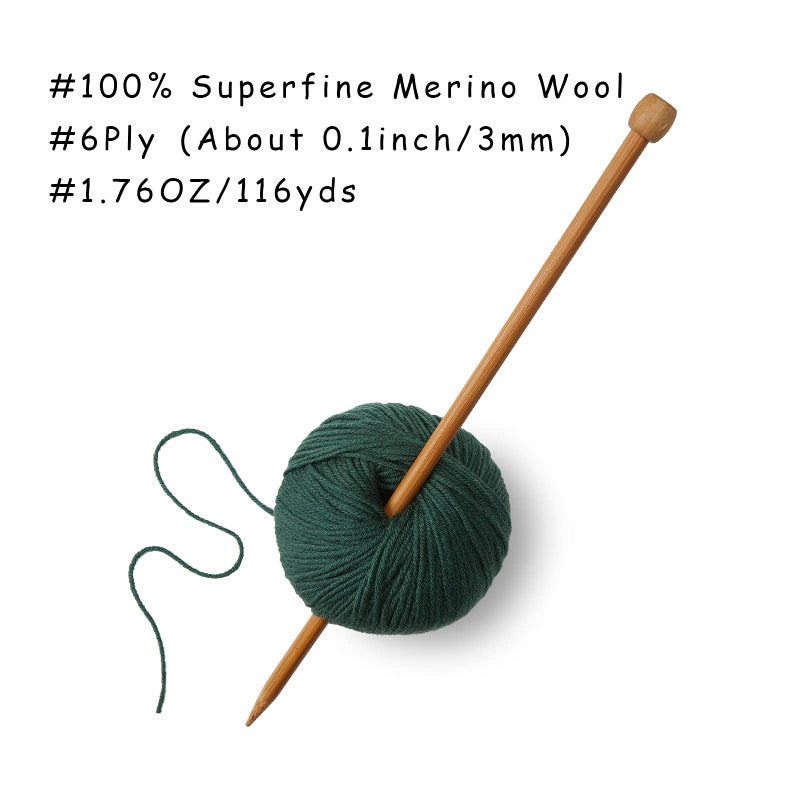 GISIMO 100% Merino Wool Yarn, 6-Ply Luxurious and Soft Yarn for Hand Knitting & Crocheting, 1.76 OZ/50g, 127 yds/116 Meters (Green, 1 Ball) - Image 3