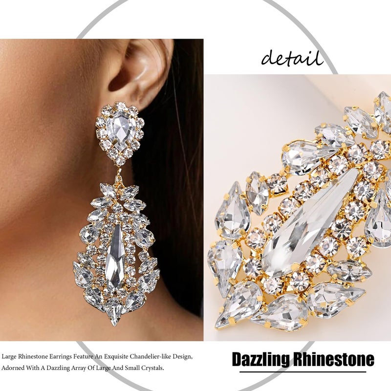 XSBODY Prom Drop Chandelier Earrings for Women Dangling Bling Hypoallergenic Large Rhinestone Gold Earrings Formal Wedding Jewelry - Image 4