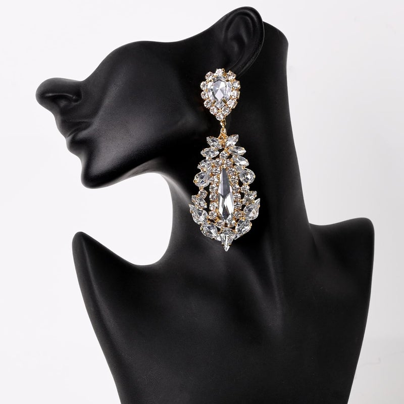 XSBODY Prom Drop Chandelier Earrings for Women Dangling Bling Hypoallergenic Large Rhinestone Gold Earrings Formal Wedding Jewelry - Image 5