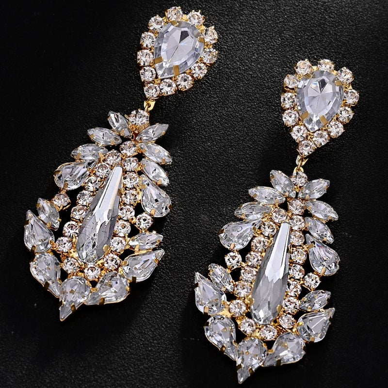 XSBODY Prom Drop Chandelier Earrings for Women Dangling Bling Hypoallergenic Large Rhinestone Gold Earrings Formal Wedding Jewelry - Image 2