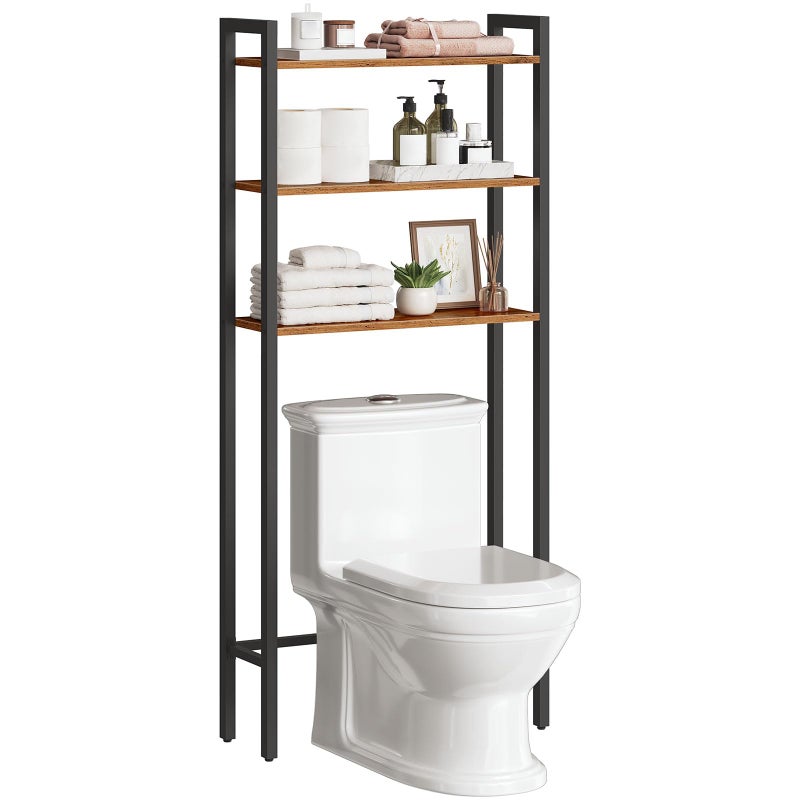 HOOBRO HOOBRO OverTheToilet Storage 3Tier Bathroom Organizer Over Toilet Wooden Bathroom Shelves Space Saver Freestanding Storage Shelf Easy to Assemble Rustic Brown and Black BF41TS01 
