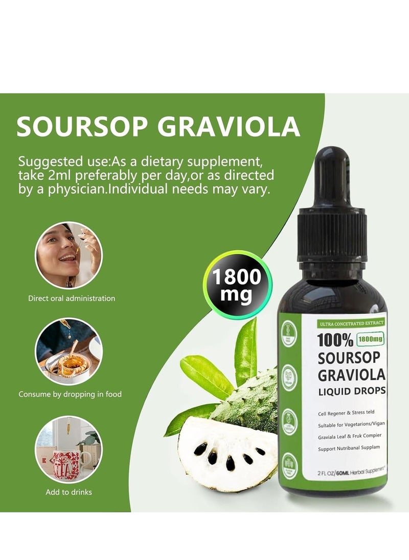 SOUTH MOON 100% Pure Organic Soursop Extract, Soursop Bitters Liquid Drops, Soursop Graviola Liquid Drop Immune Boost, Relax, Liver and Sleep, Sugar, Gluten Free, Natural Flavor, 2 Fl Oz, 60 ml  - Image 2