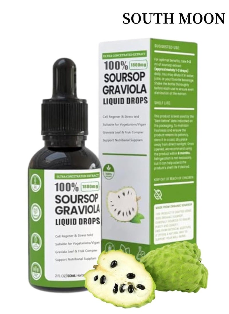 SOUTH MOON 100% Pure Organic Soursop Extract, Soursop Bitters Liquid Drops, Soursop Graviola Liquid Drop Immune Boost, Relax, Liver and Sleep, Sugar, Gluten Free, Natural Flavor, 2 Fl Oz, 60 ml  - Image 1