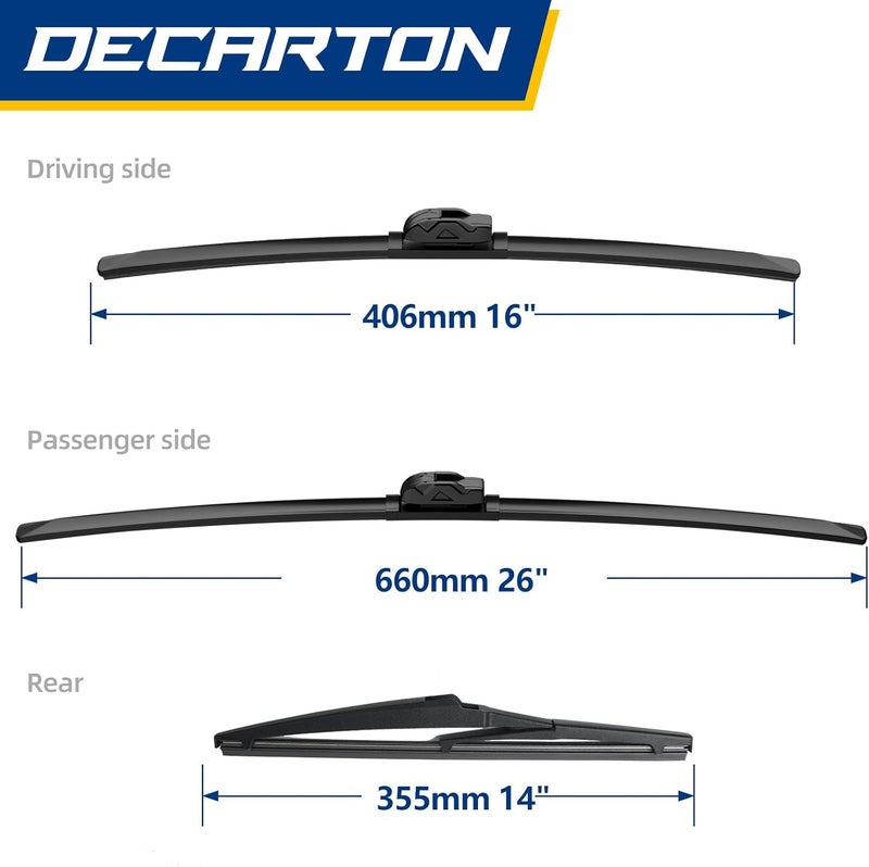 DECARTON 3 Piece Replacement Wiper Blades for Hyundai Tucson - Image 2