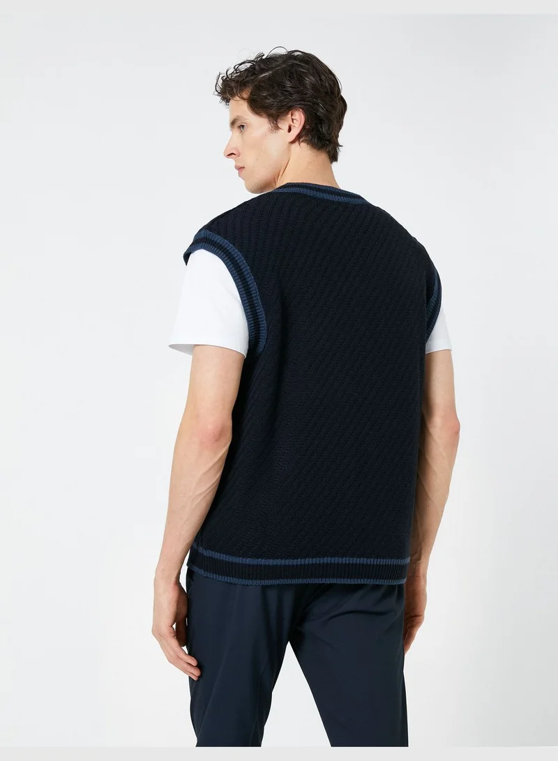 KOTON V Neck Sweater Sleeveless Tissued