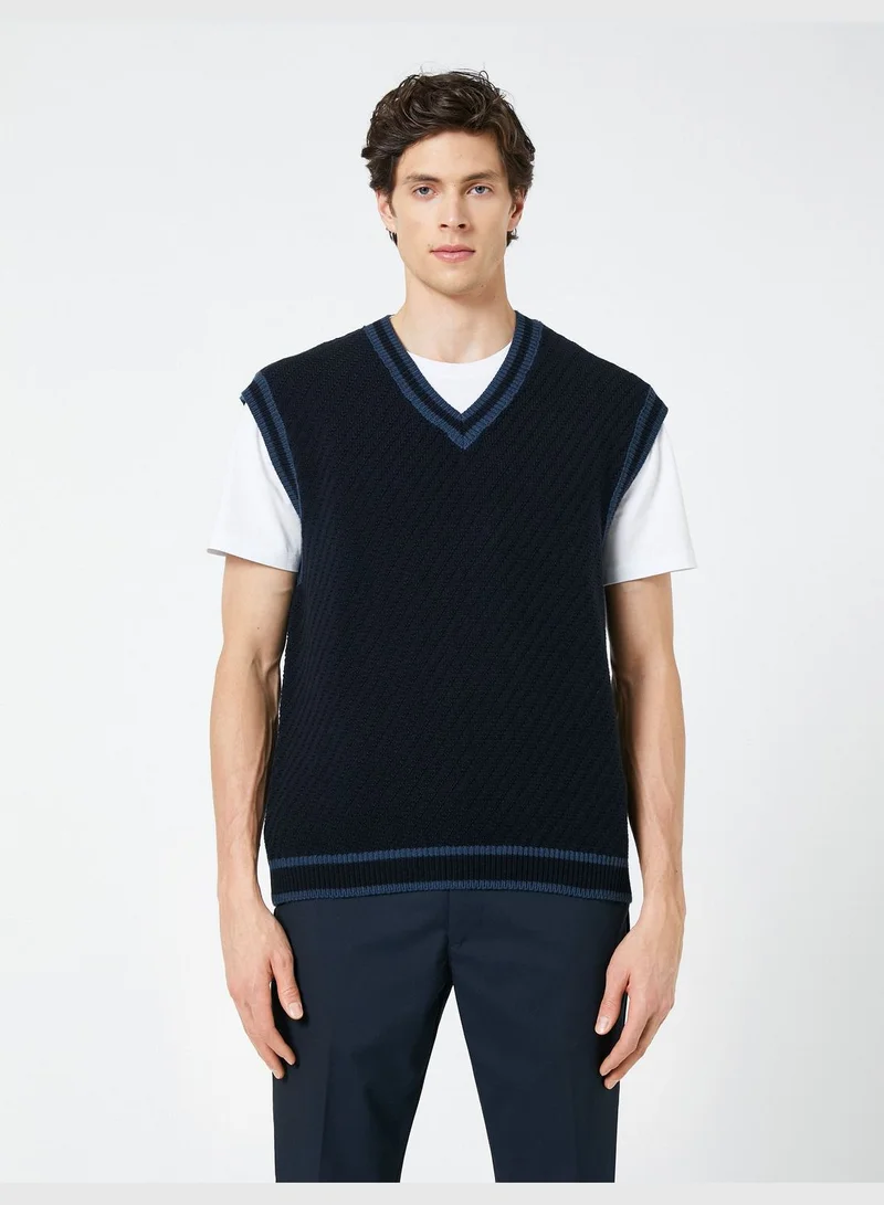KOTON V Neck Sweater Sleeveless Tissued