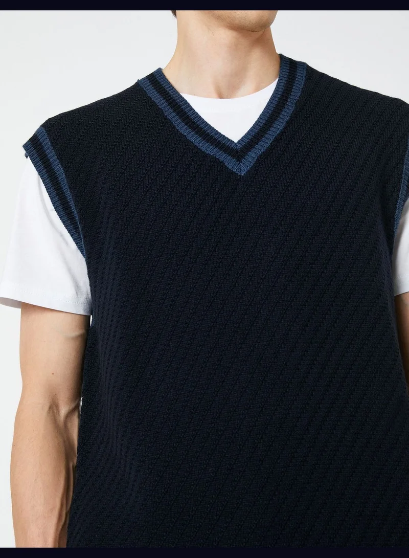 KOTON V Neck Sweater Sleeveless Tissued