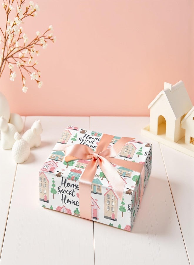 LeZakaa Pink Housewarming Wrapping Paper, Pink Houses & Leafy Green Trees Design, Home Sweet Home Text, for Welcome-home, Family Gifts, for Gifting Families, Friends, Neighbors, 17 In x 16.4 Ft - Image 3