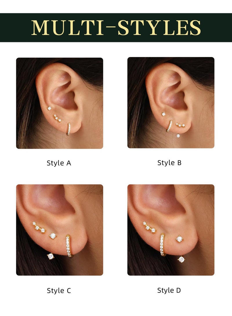 Dainty Gold Earrings Set For Women, 14K Gold Plated Hypoallergenic Earring,Trendy And Cute Earrings Stacks For Sensitive Ears, Huggie Hoop Earrings For Multiple Piercings (3 Pairs Set) - Image 4