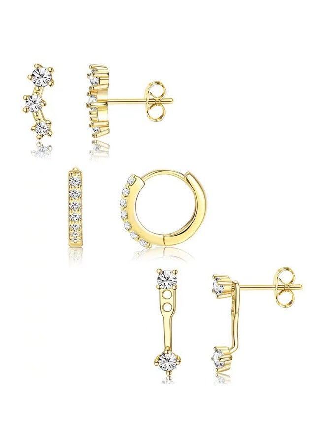 Dainty Gold Earrings Set For Women, 14K Gold Plated Hypoallergenic Earring,Trendy And Cute Earrings Stacks For Sensitive Ears, Huggie Hoop Earrings For Multiple Piercings (3 Pairs Set) - Image 1