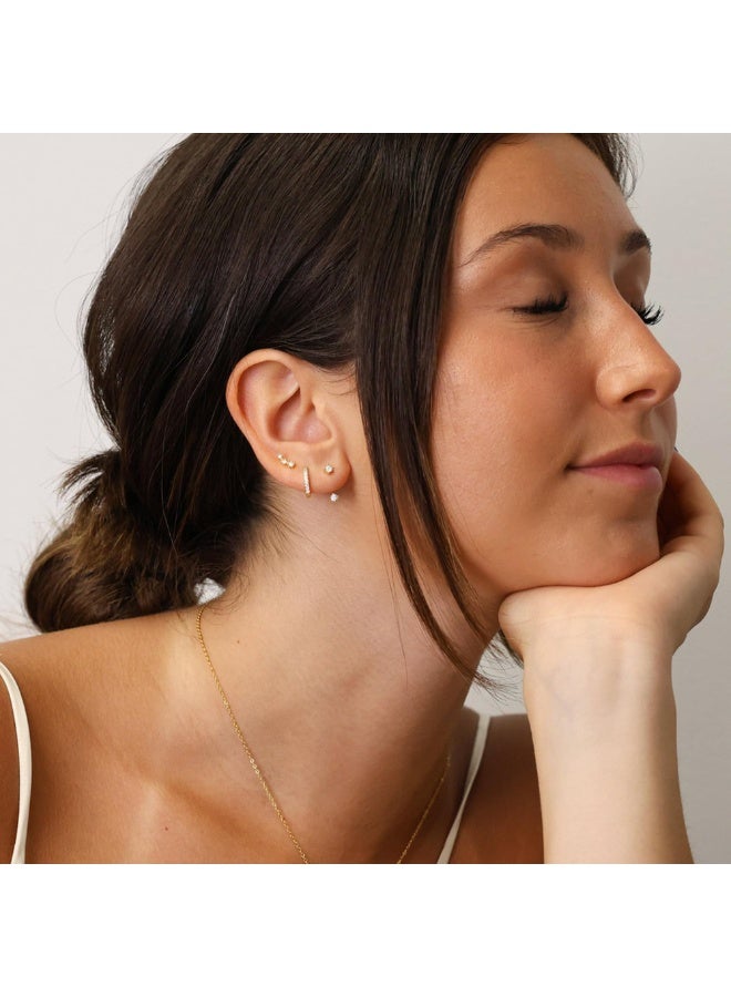 Dainty Gold Earrings Set For Women, 14K Gold Plated Hypoallergenic Earring,Trendy And Cute Earrings Stacks For Sensitive Ears, Huggie Hoop Earrings For Multiple Piercings (3 Pairs Set) - Image 5