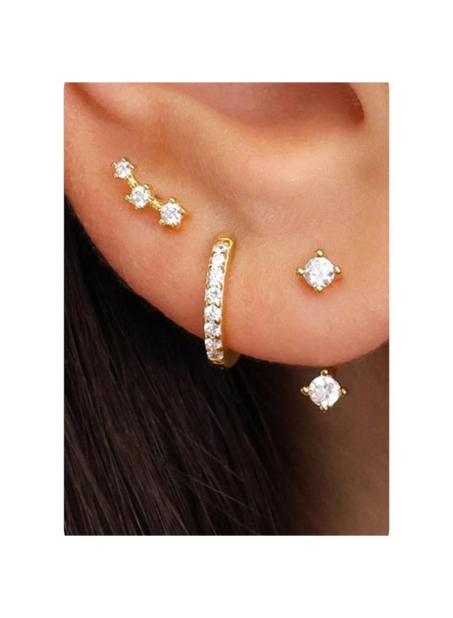 Dainty Gold Earrings Set For Women, 14K Gold Plated Hypoallergenic Earring,Trendy And Cute Earrings Stacks For Sensitive Ears, Huggie Hoop Earrings For Multiple Piercings (3 Pairs Set) - Image 2