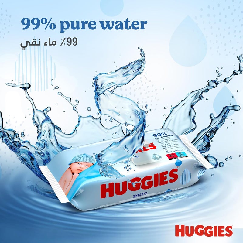 Huggies Pure Baby Wipes, 99% Pure Water Wipes, 3 Pack x 56 Wipes (168 Wipes) - Image 4