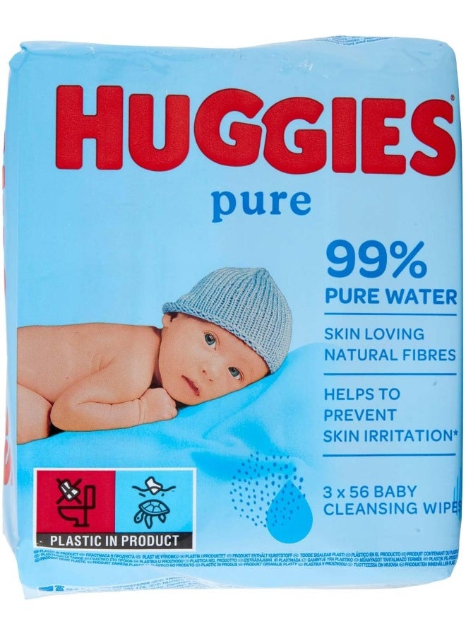 Huggies Pure Baby Wipes, 99% Pure Water Wipes, 3 Pack x 56 Wipes (168 Wipes) - Image 3