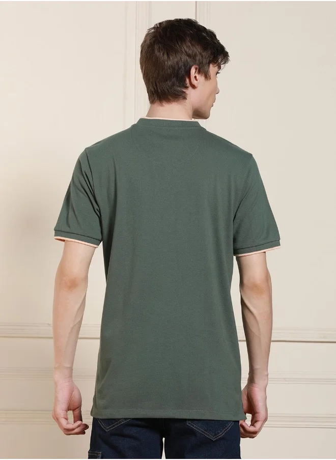 دينيس لينغو Regular Fit Sage Green Cotton-Poly T-Shirt – Modern and Comfortable