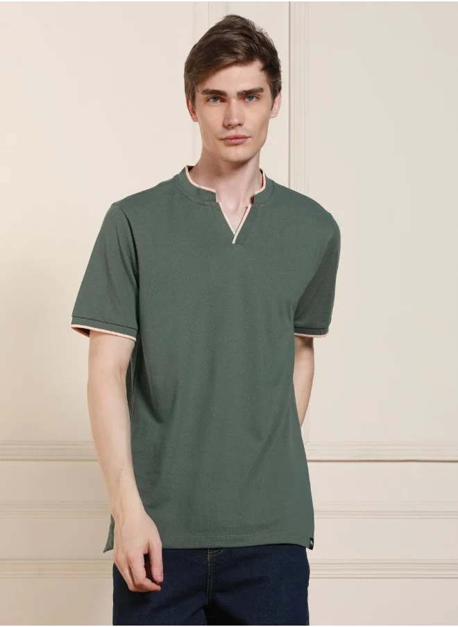 دينيس لينغو Regular Fit Sage Green Cotton-Poly T-Shirt – Modern and Comfortable