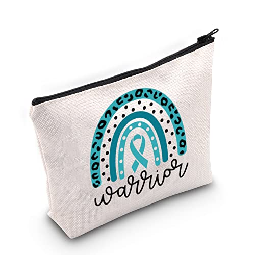 BLUPARK Ovarian Cancer Awareness Makeup Bag - Travel Cosmetic Case - Teal - 10x7.5x2 inches - Image 1