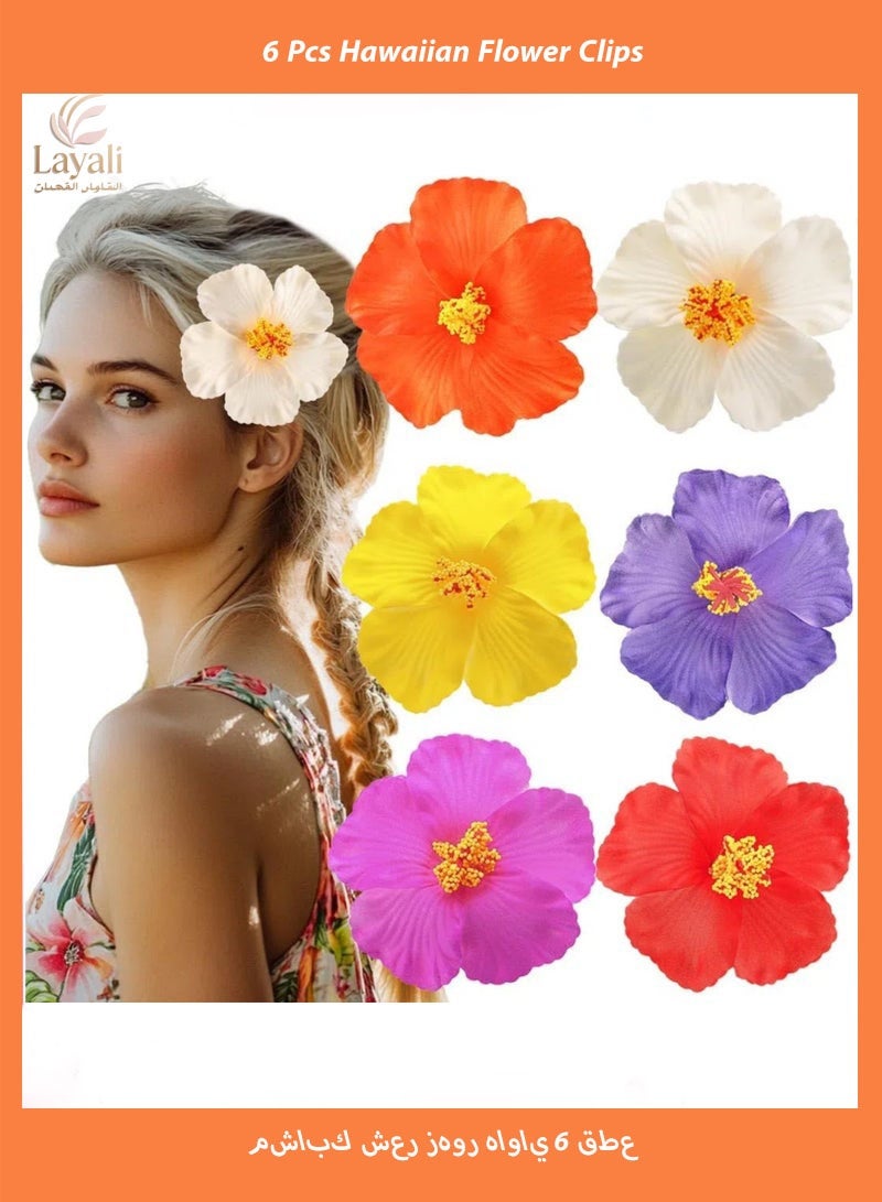 Layali 6 Pcs Hawaiian Flower Hair Clips, Tropical Plumeria Barrettes, Summer Vacation Beach Accessories for Women Girls Hair Decoration - Image 1