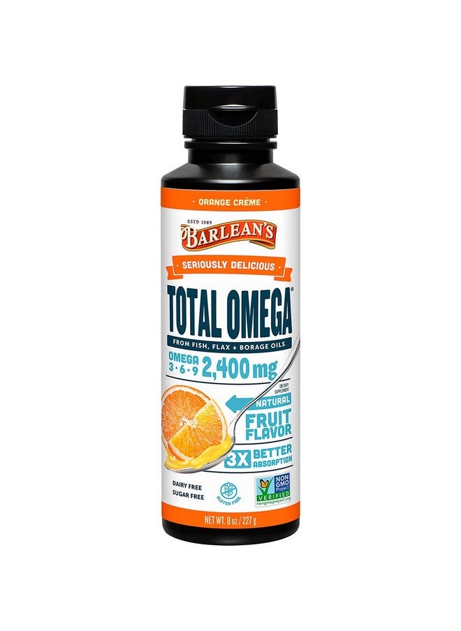 BARLEAN'S - Total Omega 3 6 9 Orange Crème Liquid Fish Oil Supplement With Borage And Flaxseed Oil 2400 Mg Of Omegas Epa And Dha Plus Gla For Joint And Heart Health 8 Oz - Image 1
