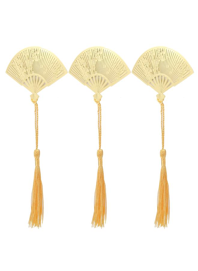 Loquat 3Pcs Brass Bookmarks Chinese Antique Folding Fan Metal Literature Art Gifts Books Supplies - Image 2