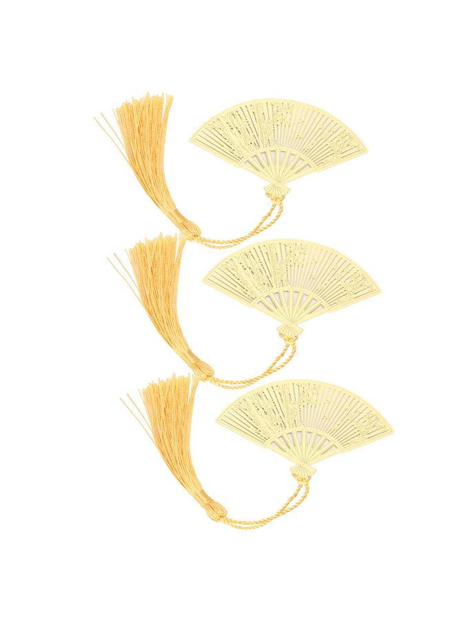 Loquat 3Pcs Brass Bookmarks Chinese Antique Folding Fan Metal Literature Art Gifts Books Supplies - Image 4