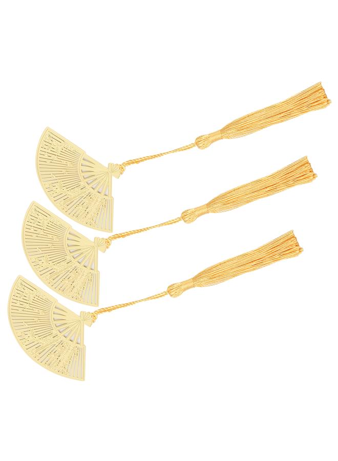 Loquat 3Pcs Brass Bookmarks Chinese Antique Folding Fan Metal Literature Art Gifts Books Supplies - Image 3