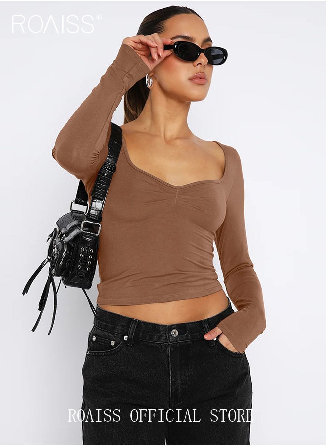 roaiss Women Square Neck Base Layer Top Slim Fit to Enhance the Figure Classic and Timeless Solid Color Design Perfect for Business Casual Look Long Sleeve Short Base Layer Shirt for Work and Leisure  - Image 1