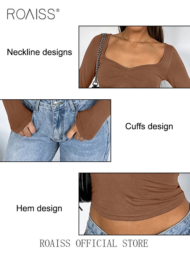 roaiss Women Square Neck Base Layer Top Slim Fit to Enhance the Figure Classic and Timeless Solid Color Design Perfect for Business Casual Look Long Sleeve Short Base Layer Shirt for Work and Leisure  - Image 5