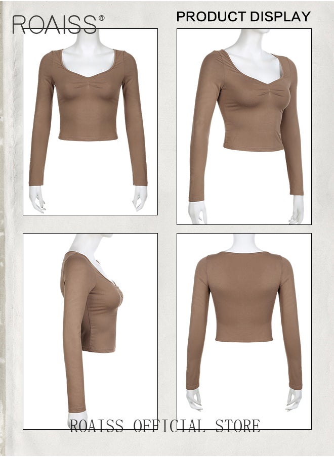 roaiss Women Square Neck Base Layer Top Slim Fit to Enhance the Figure Classic and Timeless Solid Color Design Perfect for Business Casual Look Long Sleeve Short Base Layer Shirt for Work and Leisure  - Image 4