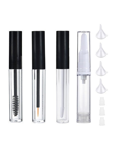 10ml Empty Mascara Tube and Wand, Lip Gloss Tubes with Wand, Eyeliner Tube with Rubber Inserts and Funnels, Airless Pump Bottles Travel Foundation Container (4 Pack)
