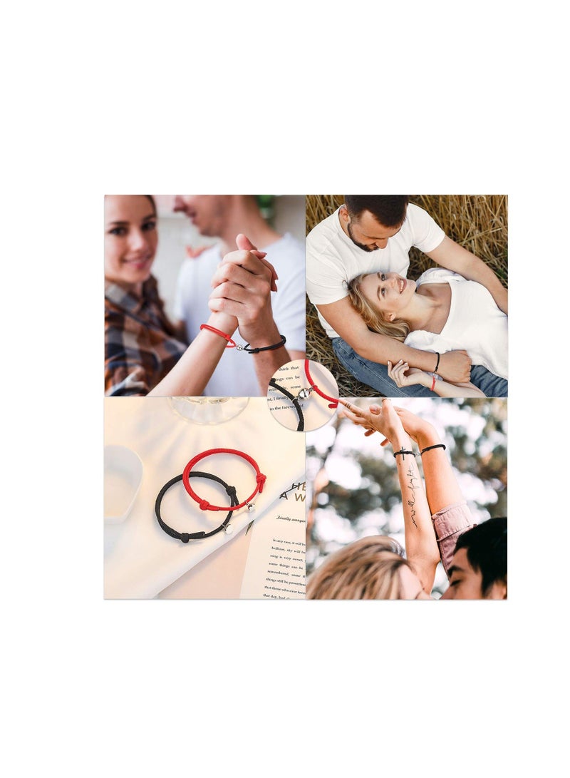 Magnetic Bracelet Set, Couple Jewelry Bracelet Set, Bracelet Graduation Gift, for Couple Bestfriend Men, Women, Valentine's Day, Engagement, Thanksgiving's Day, Wedding RedBlack - Image 2