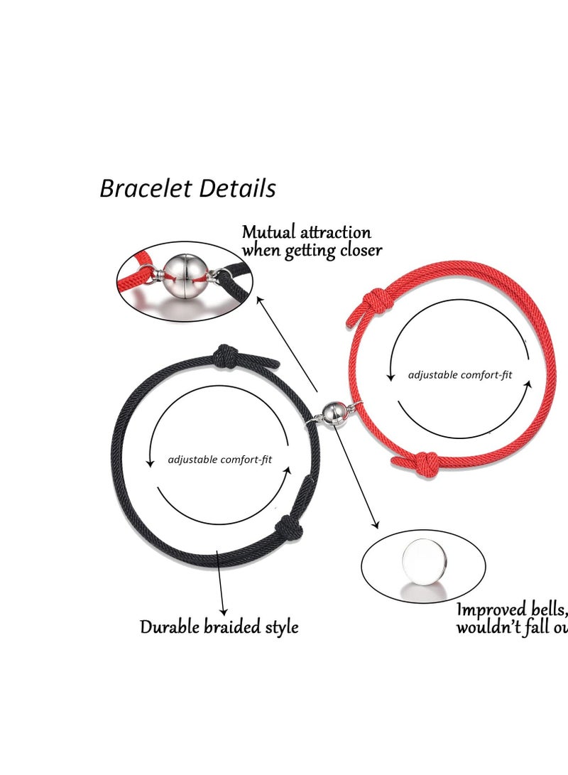 Magnetic Bracelet Set, Couple Jewelry Bracelet Set, Bracelet Graduation Gift, for Couple Bestfriend Men, Women, Valentine's Day, Engagement, Thanksgiving's Day, Wedding RedBlack - Image 4