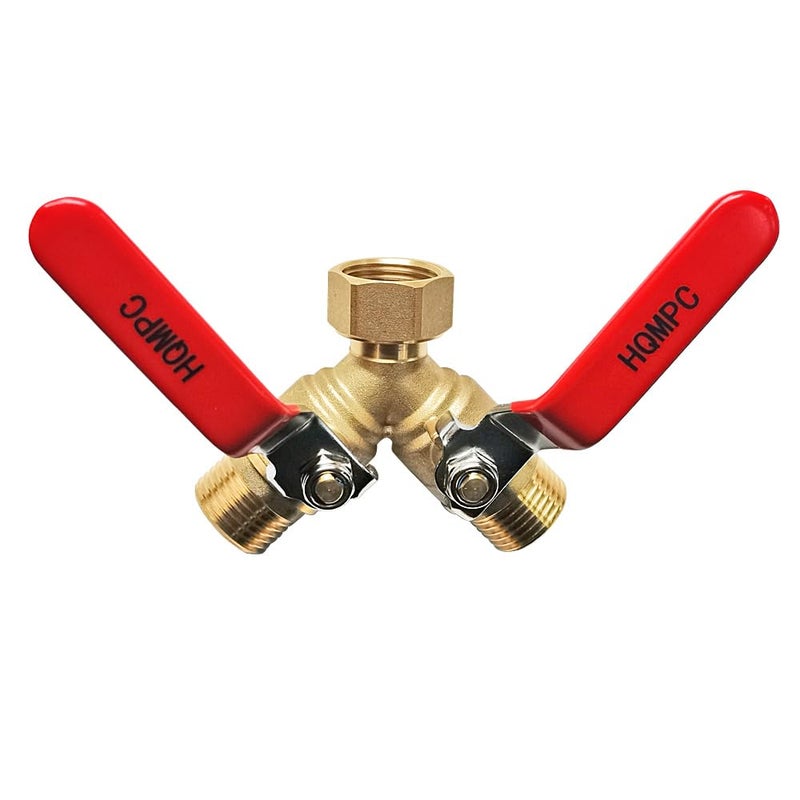 HQMPC Garden Hose Y Valve Splitter With Stainless Steel Long Handle - Brass 2 Way Water Adapter, 3/4" GHT Thread - Image 1