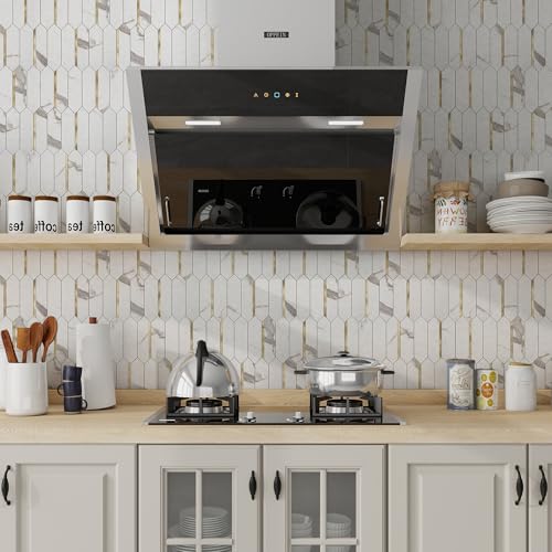 KASARO Peel and Stick Backsplash Long Hexagon Wall Tile, 10-Pieces PVC Self Adhesive Mosaic Tiles, Marble White with Vintage Gold Stripes Decorative for Kitchen, Bathroom and Fireplace - Image 3